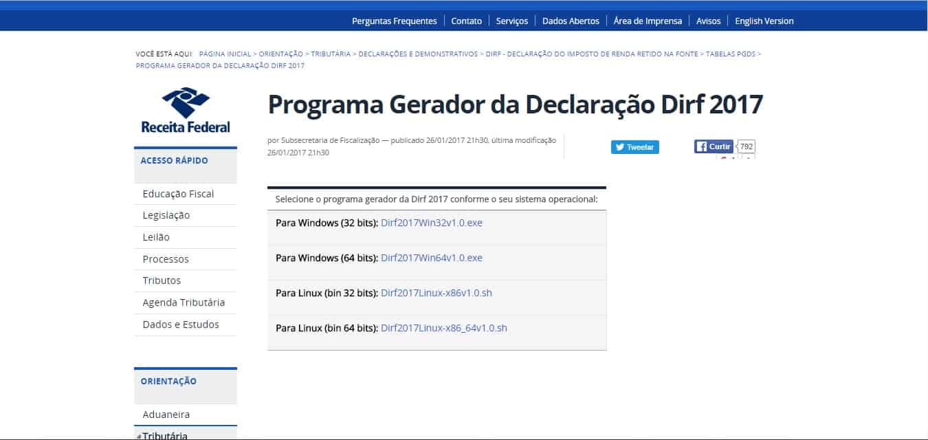 Programa da DIRF 2017 Liberado – Prazo de Entrega Alterado